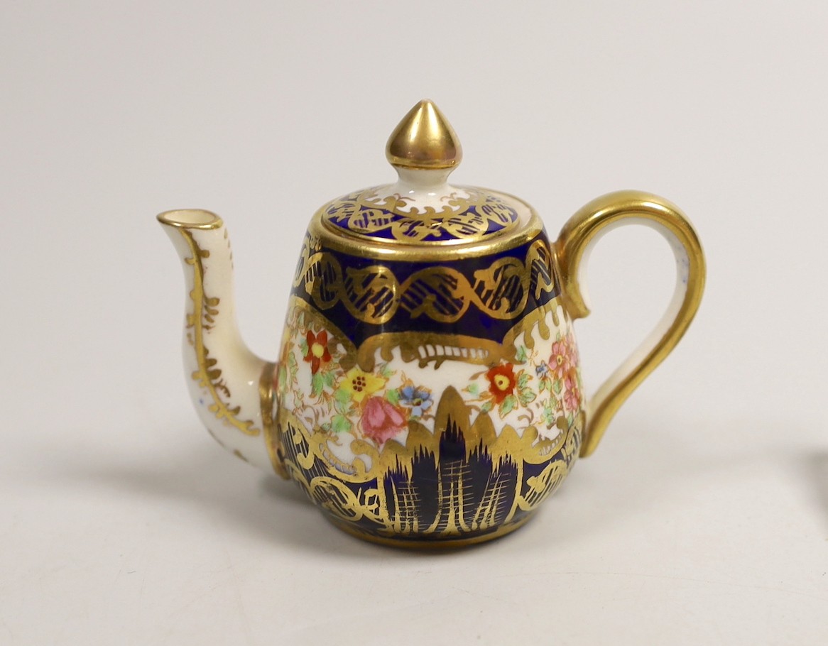 Miniature bone china teaware including Spode and Royal Crown Derby